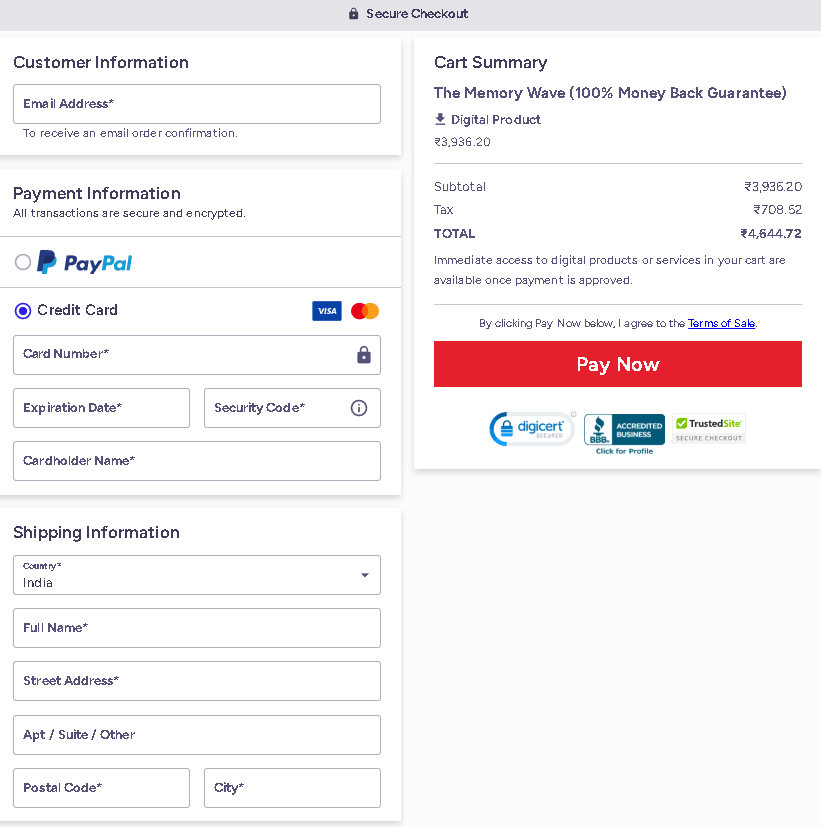 The Memory Wave Checkout Page